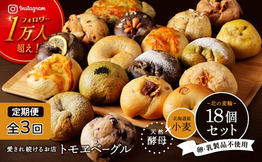 【定期便：全３回】トモヱベーグル ギフトセット「北の麦輪（むぎわ）１８個セット」【33000802】
