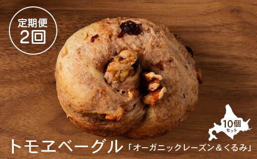 【定期便：全2回】トモヱベーグル 「オーガニックレーズン＆くるみ」１０個セット【33000901】