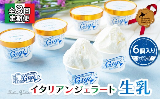 【定期便：全3回】ジェラテリアGigiのイタリアンジェラート『生乳』【カップ6個入】【43003601】