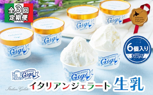 【定期便：全3回】ジェラテリアGigiのイタリアンジェラート『生乳』【カップ6個入】【430036】