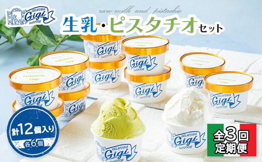【定期便：全3回】Gigiの生乳イタリアンジェラート6個イタリア産ピスタチオ6個セット(計12個入り)【43006602】