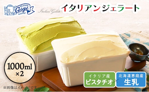 【味違いセット】ジェラテリアGigiのイタリアンジェラート 1000ml×2『ピスタチオ×生乳』【430145】