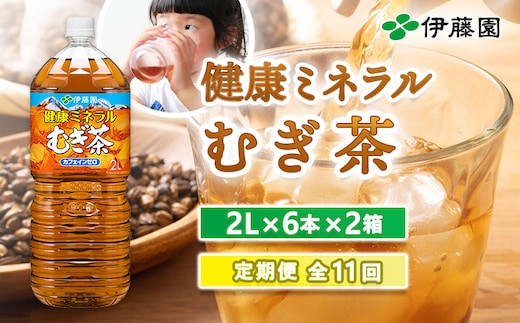『定期便：全11回』健康ミネラルむぎ茶2L×6本×2箱【500023】