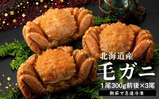 【北海道産】『冷凍』毛ガニ300g前後×3杯【急速冷凍】【52001401】