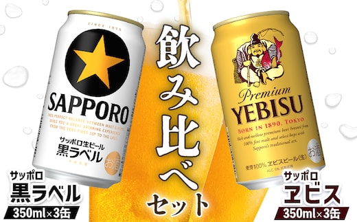 【ビール飲み比べ2種セット】サッポロ黒ラベル350ml×3缶とサッポロエビス350ml×3缶（計6缶）【880089】