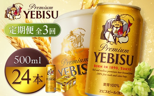 【定期便3回】サッポロヱビスビール500ml×24本【930070123903】