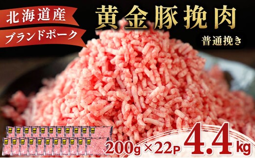＜8月発送＞＜黄金豚＞ブランドポーク 北海道 豚ひき肉 普通挽き 200g 22パック 計4.4kg | 伊達産 黄金豚 三元豚 ミンチ 挽肉 お肉 豚肉 小分け ハンバーグ 餃子 カレー 大矢 オオヤミート 冷凍 送料無料 ooy-005-2608