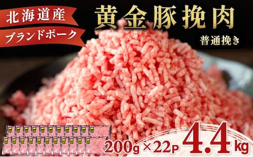＜黄金豚＞ブランドポーク 北海道 豚ひき肉 普通挽き 200g 22パック 計4.4kg | 伊達産 黄金豚 三元豚 ミンチ 挽肉 お肉 小分け ハンバーグ 餃子 カレー 大矢 オオヤミート 冷凍 送料無料 ooy-005