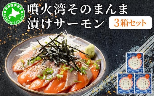 噴火湾そのまんま 漬けサーモン(わさび・醤油・海苔付き)3箱 旬菜一鮮 だて大和屋 厳選 魚介 海鮮 刺身 刺し身 小分け 新鮮 魚介類 魚貝類 加工食品 贈答 ギフト 贈り物 ご褒美【55251177】