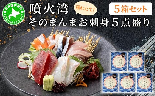 噴火湾そのまんま お刺身5点盛り(わさび・醤油付き)5箱 旬菜一鮮 だて大和屋 厳選 魚介 海鮮 刺身 刺し身 小分け 新鮮 魚介類 魚貝類 加工食品 贈答 ギフト 贈り物 ご褒美【55251117】