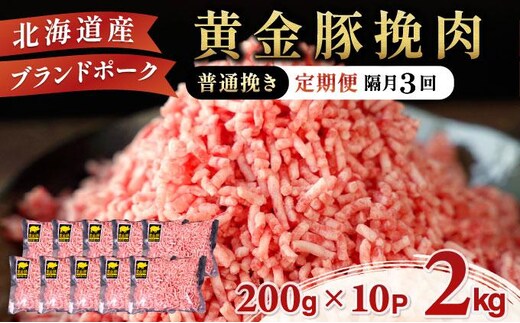 北海道 定期便 隔月3回 豚ひき肉 普通挽き 200g 10パック 伊達産 黄金豚 三元豚 ミンチ 挽肉 お肉 小分け ハンバーグ 餃子 そぼろ 大矢 オオヤミート 冷凍 送料無料【55250538】