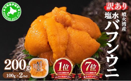 訳あり 北海道 噴火湾産 塩水 バフンウニ 100g 2パック 計200g うに ウニ 雲丹 海鮮 海の幸 魚介類 ウニ丼 お寿司 濃厚 無添加 産地直送 お取り寄せ 山村水産 送料無料【55250812】