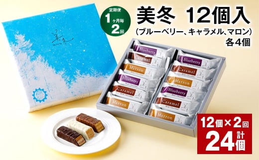 【1ヶ月毎2回定期便】美冬12個入(ブルーベリー、キャラメル、マロン)各4個