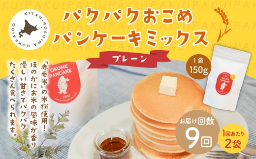 【1ヶ月毎9回定期便】パクパクおこめパンケーキミックス（プレーン）スタンドパック 計18パック （2パック×9回） ホットケーキミックス