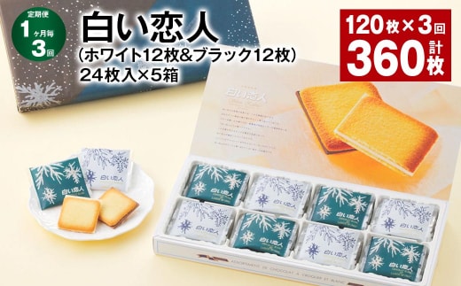 【1ヶ月毎3回定期便】白い恋人(ホワイト12枚&ブラック12枚)24枚入×5箱