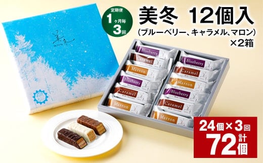 【1ヶ月毎3回定期便】美冬12個入(ブルーベリー、キャラメル、マロン)×2箱