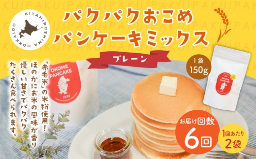 【1ヶ月毎6回定期便】パクパクおこめパンケーキミックス（プレーン）スタンドパック 計12パック （2パック×6回） ホットケーキミックス
