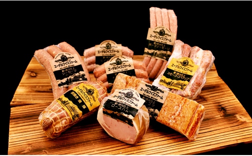【簡易包装】薪・炭火仕上げハム・ベーコンセット 計1517g(O-2-k)ロースハム ベーコンブロック 焼豚 ソーセージ 北海道 北広島市 エーデル
