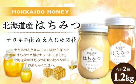 北海道産 はちみつ 2種食べ比べ セット (えんじゅの花 600g・ナタネの花 600g) 蜂蜜 はち蜜 食べ比べ セット