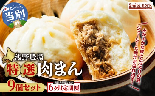 浅野農場特選肉まん 計54個 (9個×6回) 6ヶ月定期便 《お申し込み月の翌月から出荷開始》 ジューシーな肉汁 レンジでチン 豚肉 本格的 人気 肉まん 豚まん 中華まん 国産 惣菜 中華 お取り寄せ お手軽 グルメ おつまみ おやつ おかず 食品 冷凍 お土産 スマイル ポーク_tb02-009