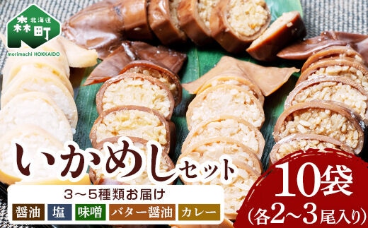 【各種】いかめし10袋セット【森町銘産】（各2～3尾入り）《海鮮問屋 株式会社 瑞宝》 森町 いかめし 烏賊めし イカ飯 惣菜 いか イカ 烏賊 レトルト 簡単調理 一人暮らし ふるさと納税 北海道 mr1-0704