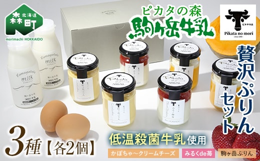 ピカタの森駒ヶ岳牛乳 贅沢ぷりんセット（各2個×3種）＜ピカタの森 駒ケ岳牛乳＞ 低温殺菌 ノンホモ牛乳 スイーツ ぷりん プリン ふるさと納税 北海道 mr1-0504-1