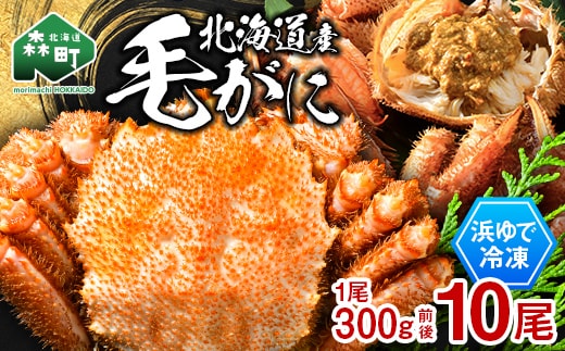 北海道産 冷凍ボイル毛ガニ 300g前後×10尾 mr1-1442