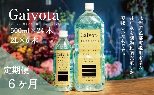＜定期便 Gaivota2箱(500ml×24本＋2L×6本)×6回分＞北のハイグレード食品 天然シリカ水 ミネラルウォーター 軟水 北海道産 北海道 乙部町 天然水 美容 ケイ素 無添加 シリカ ガイヴォータ 美肌 ミネラル 口当たり まろやか 備蓄 災害用 非常用 リピーター 6か月 備蓄 災害用 非常用