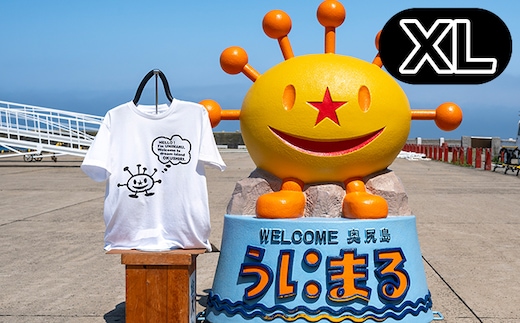 うにまるTシャツ (モノクロデザイン) ホワイト XLサイズ 奥尻島 ゆるキャラ ご当地 マスコット キャラクター うにまる 白 黒 メンズ レディース ユニセックス ご当地T キャラT Tシャツ 半袖 シンプル ベーシック | 北海道 奥尻町 送料無料