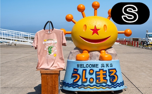 うにまるTシャツ (奥尻MAPデザイン) ピンク Sサイズ 奥尻島 ゆるキャラ ご当地 マスコット キャラクター うにまる メンズ レディース ユニセックス ご当地T キャラT Tシャツ 観光マップ マップ プリント スーベニア 半袖 | 北海道 奥尻町 送料無料