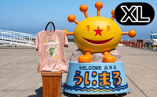 うにまるTシャツ (奥尻MAPデザイン) ピンク XLサイズ 奥尻島 ゆるキャラ ご当地 マスコット キャラクター うにまる メンズ レディース ユニセックス ご当地T キャラT Tシャツ 観光マップ マップ プリント スーベニア 半袖 | 北海道 奥尻町 送料無料