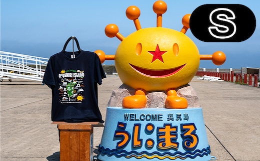 うにまるTシャツ (奥尻MAPデザイン) ネイビー Sサイズ 奥尻島 ゆるキャラ ご当地 マスコット キャラクター うにまる メンズ レディース ユニセックス ご当地T キャラT Tシャツ 観光マップ マップ プリント スーベニア 半袖 | 北海道 奥尻町 送料無料
