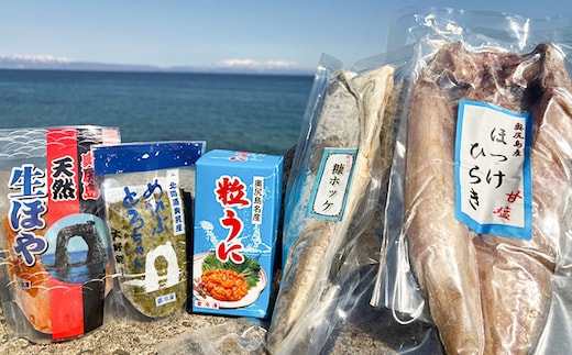 奥尻潜水部会の海産珍味詰め合わせ〈Bコース〉 海鮮 セット 5種 冷凍 | 海産物 珍味 海産珍味 うに ウニ 粒うに 瓶詰 ほっけ ホッケ ぬかぼっけ 漬け魚 めかぶ ホヤ ご飯のお供 おつまみ | 奥尻島 産直 産地直送 お取り寄せ グルメ | 北海道 奥尻町 送料無料