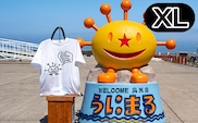 うにまるTシャツ (モノクロデザイン) ホワイト XLサイズ 奥尻島 ゆるキャラ ご当地 マスコット キャラクター うにまる 白 黒 メンズ レディース ユニセックス ご当地T キャラT Tシャツ 半袖 シンプル ベーシック | 北海道 奥尻町 送料無料