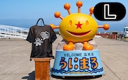 うにまるTシャツ (モノクロデザイン) ブラック Lサイズ 奥尻島 ゆるキャラ ご当地 マスコット キャラクター うにまる 白 黒 メンズ レディース ユニセックス ご当地T キャラT Tシャツ 半袖 シンプル ベーシック | 北海道 奥尻町 送料無料