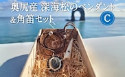 鹿の角と奥尻産の虹彩珊瑚(深海松)のペンダント＆角笛セットC 鹿角工房 ～イランカラプテ～ | ハンドメイド 手作り 天然素材 鹿角 笛 ネックレス アクセサリー ホイッスル レインボーコーラル ふかみる 海松 お守り 日本製 国産 | 北海道 奥尻町 OKS12-003