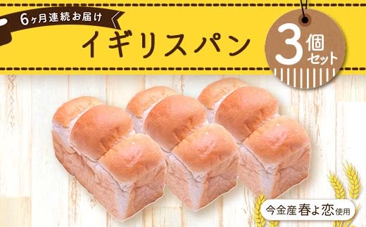 【6ヶ月連続お届け】今金産春よ恋使用！イギリスパン3個セット F21W-473