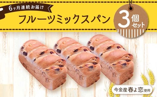 【6ヶ月連続お届け】今金産春よ恋使用！フルーツミックスパン3個セット F21W-476