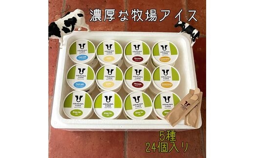 【北海道産搾りたて生乳使用】ひらかわ牧場のアイスクリーム 定番の5種24個セット フレッシュミルク バニラ チョコ キャラメルクランチ 抹茶 デザート スイーツ お取り寄せ ギフト せたな町 ふるさと納税