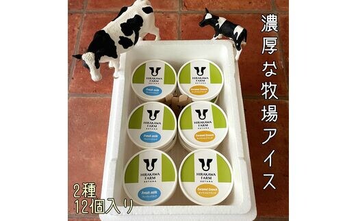 【北海道産搾りたて生乳使用】ひらかわ牧場のアイスクリーム おすすめ2種12個セット フレッシュミルク キャラメルクランチ デザート スイーツ お取り寄せ ギフト せたな町 ふるさと納税 