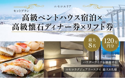 【北海道ツアー】ニセコ 高級ペントハウス宿泊×蟹鮨加藤ディナー×スキーリフト券（1,200,000円分）【2泊3日】【最大8名】【12月15日-3月31日】 倶知安町 旅行券 宿泊券 旅行チケット 観光 