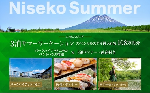 【北海道ツアー】サマーシーズン パークハイアットニセコ ペントハウスステイ × 3泊ディナー・送迎付きプラン（1,080,000円分）【3泊4日×最大6名】【5月1日-9月30日】宿泊券 旅行チケット 
