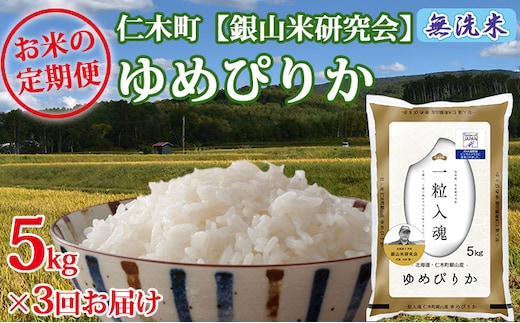 【2025年産米】3ヵ月 定期便 銀山米研究会の無洗米＜ゆめぴりか＞5kg ご飯 ライス 白米 ブランド米 おにぎり お弁当 北海道産 産地直送 ご飯 時短 朝ごはん 夜ごはん 昼ごはん [株式会社 松原米穀]