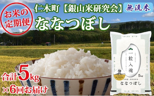 【2025年産米】6ヵ月 定期便 銀山米研究会の無洗米＜ななつぼし＞5kg ご飯 ライス 白米 和食 炭水化物 主食 おにぎり お弁当 銘柄米 ブランド米 産地直送 [株式会社 松原米穀]