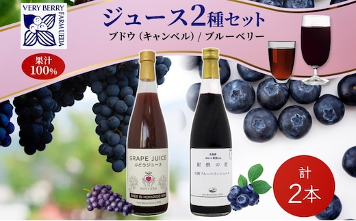 ブドウジュース 有機ブルーベリー ジュース 飲み比べ 各1本 計2本 セット キャンベル ぶどう 紺碧の恋 果汁 100％ お取り寄せ ギフト 北海道 仁木町