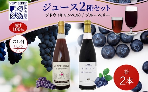 無地熨斗 ぶどうジュース 有機ブルーベリー ジュース 飲み比べ 各1本 計2本 セット群青の瞳 キャンベル ぶどう 紺碧の恋 果汁 100％ お取り寄せ ギフト 北海道 仁木町
