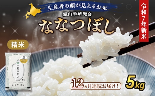 12ヵ月 定期便 銀山米研究会のお米＜ななつぼし＞5kg×1袋 ご飯 ライス 白米 和食 炭水化物 主食 おにぎり お弁当 銘柄米 ブランド米 産地直送 [株式会社 松原米穀]