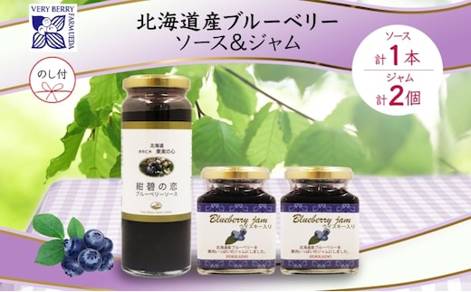 無地熨斗 北海道産 ブルーベリーソース 1本 ブルーベリージャム 2個 セット ジャム瓶 ブルーベリー 詰め合わせ のし付き フルーツ 果物 自然農園 お取り寄せ ギフト 贈り物 産地直送 のし 北海道 仁木町 