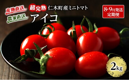8・9月 2回発送[先行受付] 超完熟ミニトマト【アイコ】2kg（1kg×2箱）栽培期間中 農薬・除草剤不使用 サイズ混載 トマト ミニトマト アイコ 野菜 定期便 北海道 仁木町 [アイコファーム]