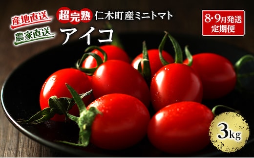 8・9月 2回発送[先行受付] 超完熟ミニトマト【アイコ】3kg 栽培期間中 農薬・除草剤不使用 サイズ混載 トマト ミニトマト アイコ 野菜 定期便 北海道 仁木町 [アイコファーム]